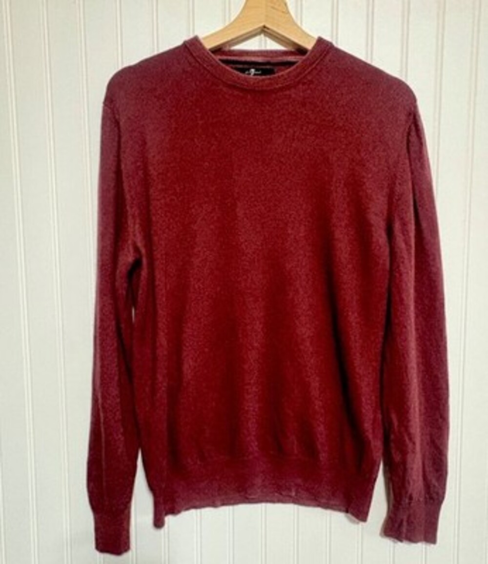 7 For All Mankind Burgundy 100% Wool Crew Neck Pullover Sweater Men M